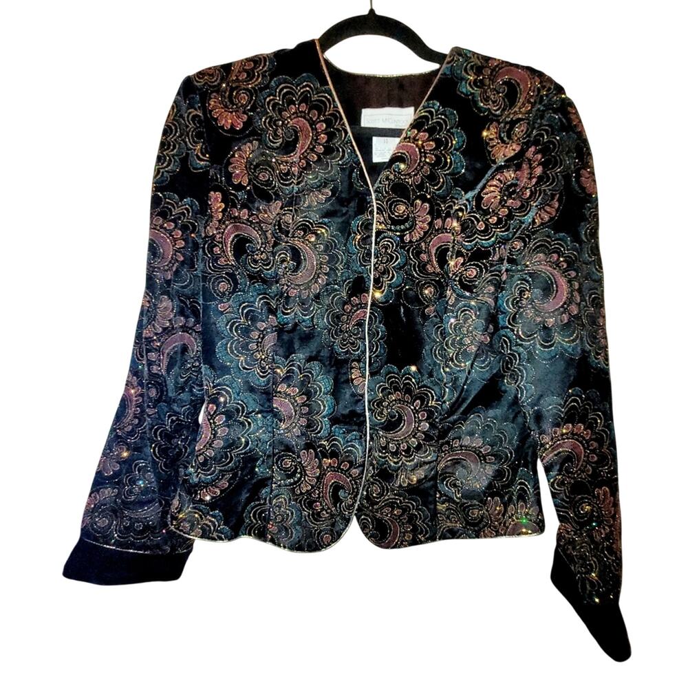 Vintage Scott McClintock Glittery Paisley Velvet Jacket Embroidered Blazer USA
